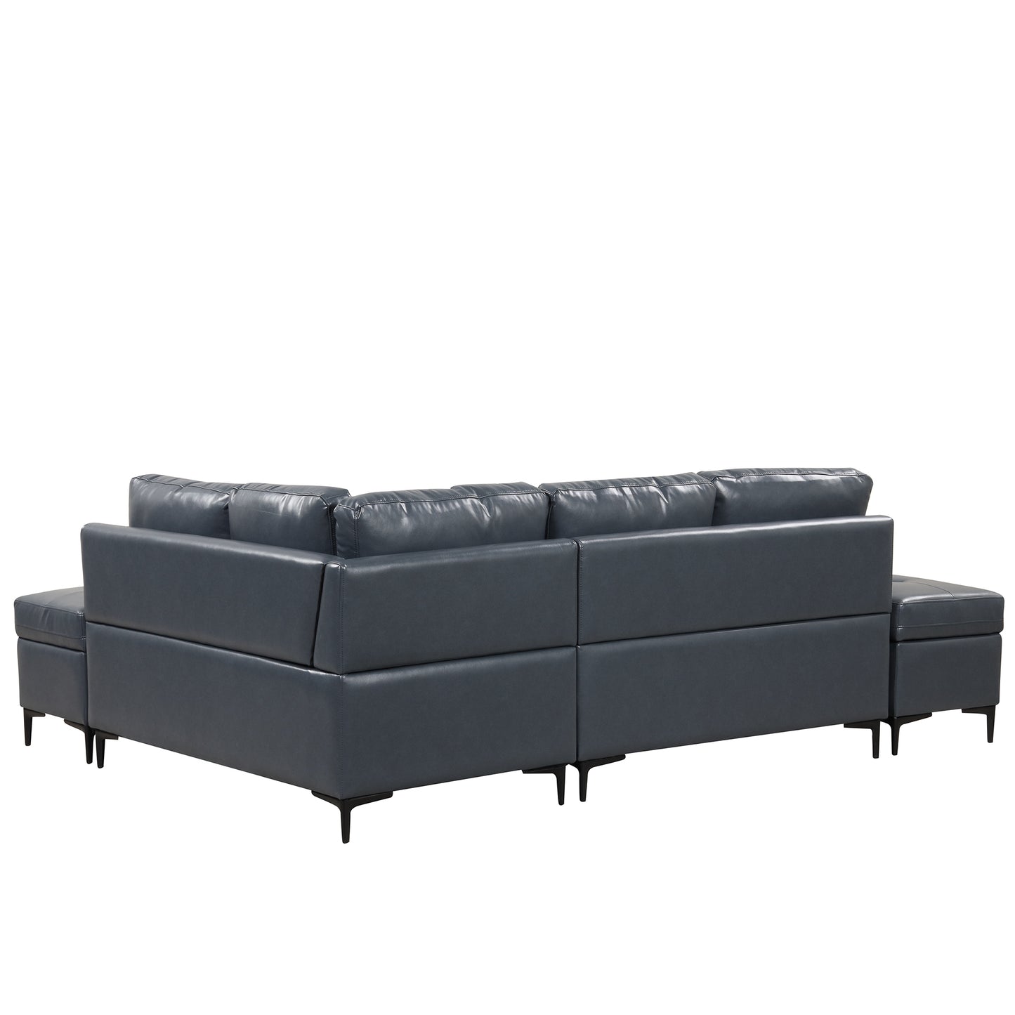 Blue L-Shaped Sectional Sofa Set with Movable Storage Ottomans