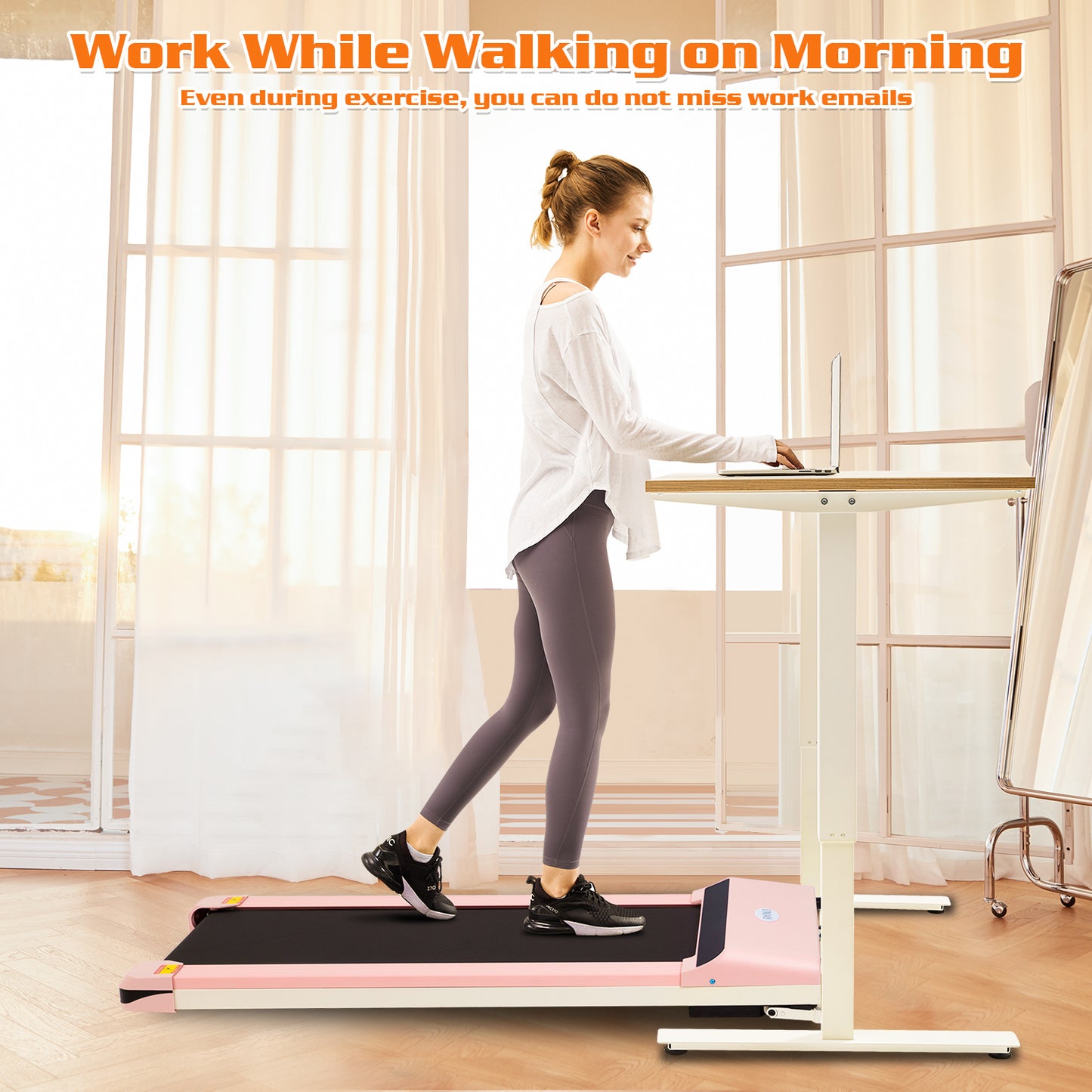 Walking Pad Treadmill Under Desk for Home Office Fitness, Mini Portable Treadmill with APP Remote Control and 16 Inch Running Area(Note: Forbidden to sell on Amazon)