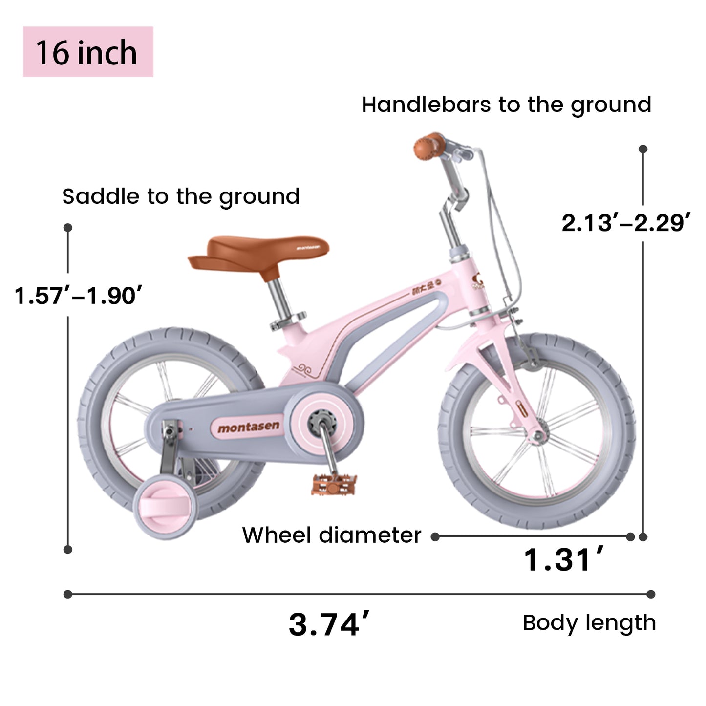 16" Kids Bike for Girls and Boys, Magnesium Alloy Frame with Auxiliary Wheel, Kids Single Speed Cruiser Bike.