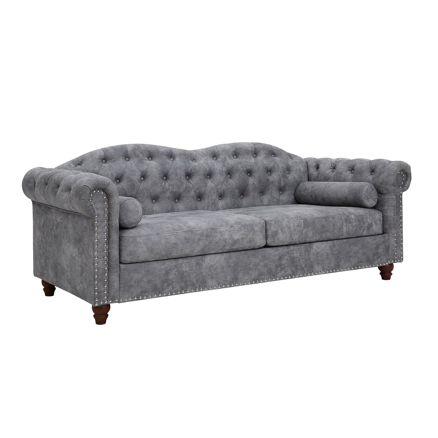 Classic Traditional Living Room Upholstered Sofa with high-tech Fabric Surface/ Chesterfield Tufted Fabric Sofa Couch, Large-Grey