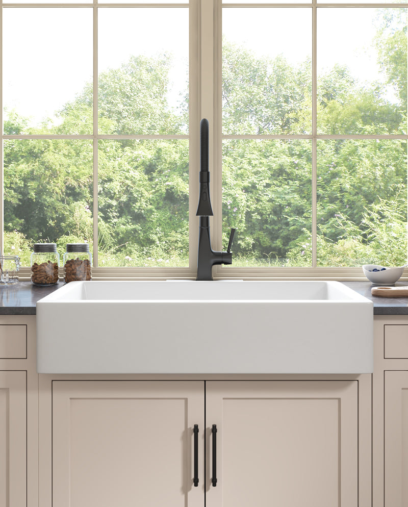 Deep White Farmhouse Kitchen Sink with Single Bowl