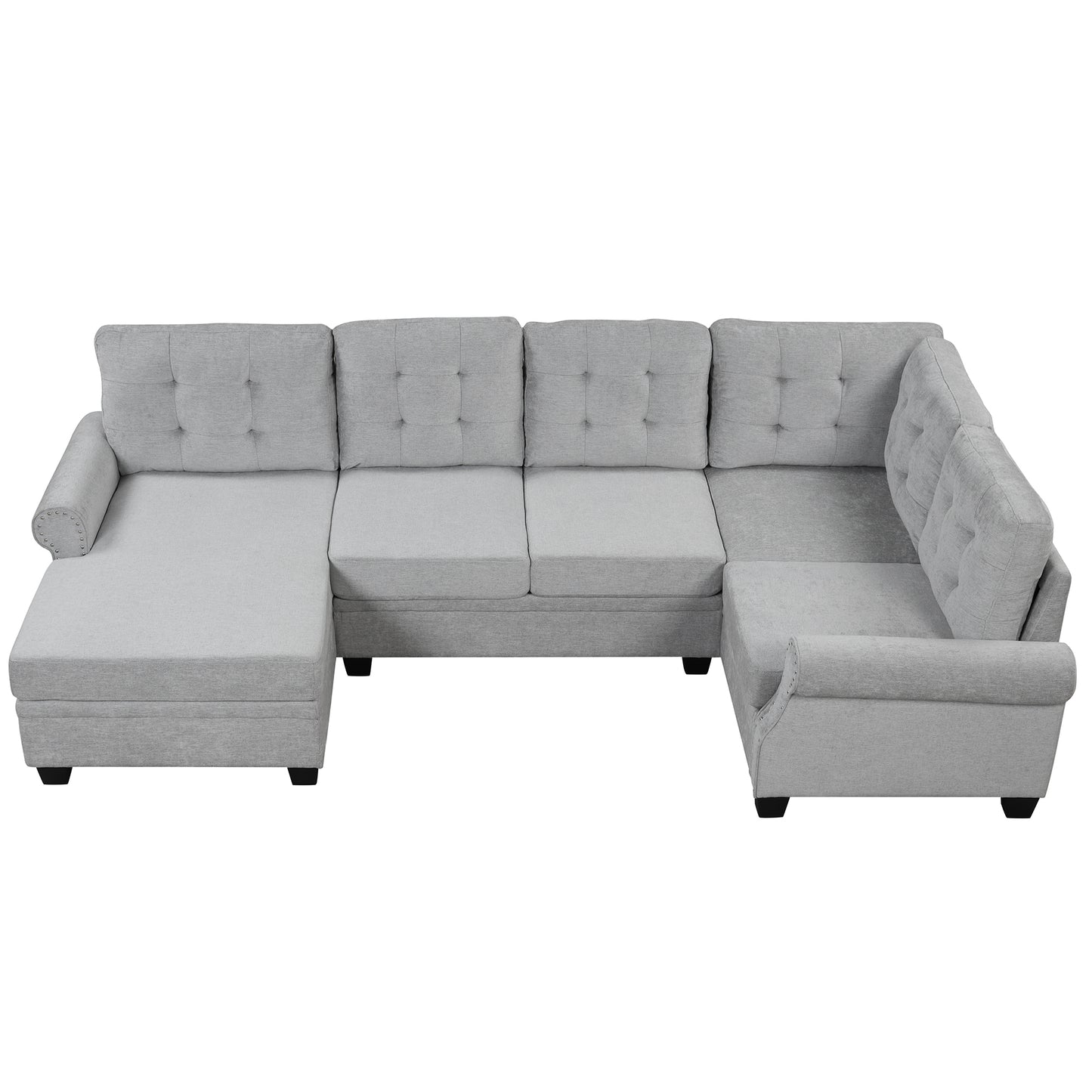 Luxe Gray U-Shaped Sectional Sofa with Tufted Backrest and Plush Comfort