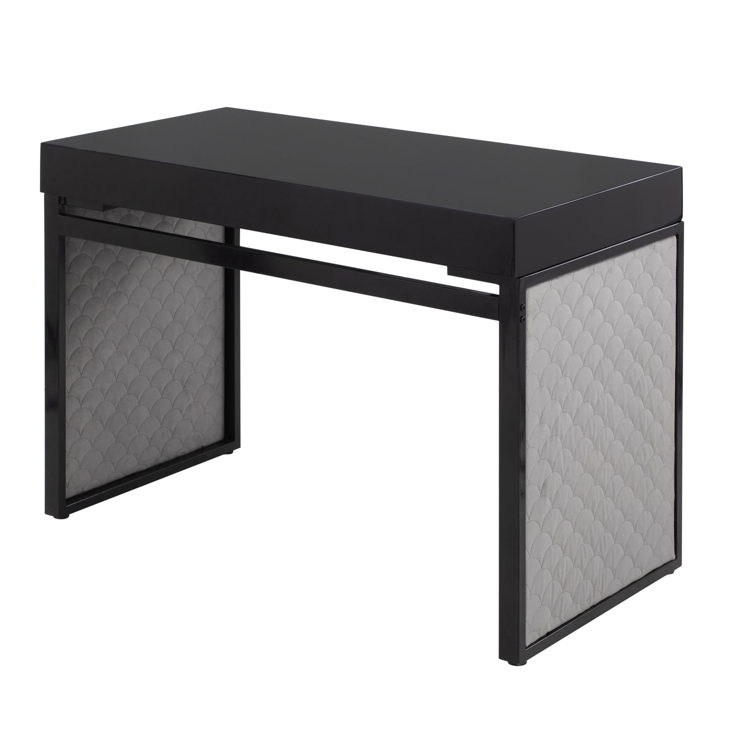 Sleek Modern Black Steel and Silver Velvet Desk