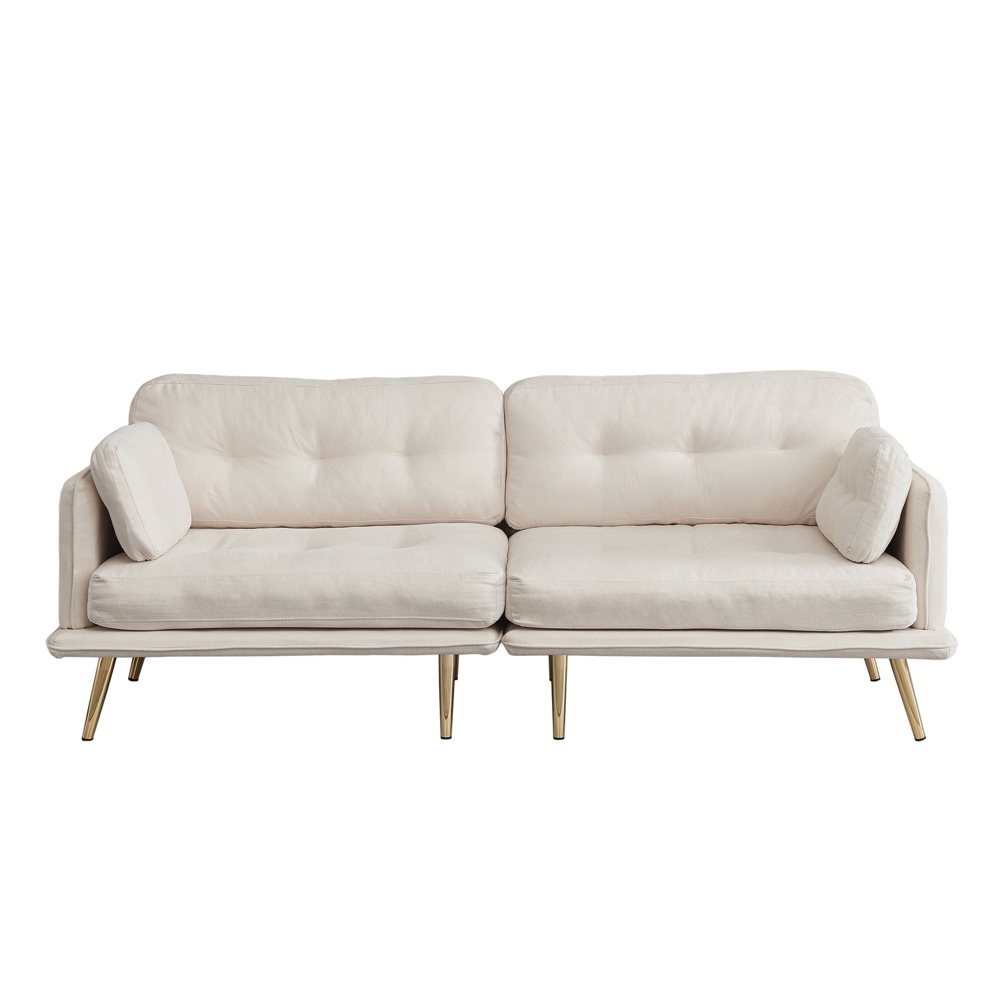 Beige 3-Seat Sofa with Gold Metal Legs and Cotton Linen Fabric