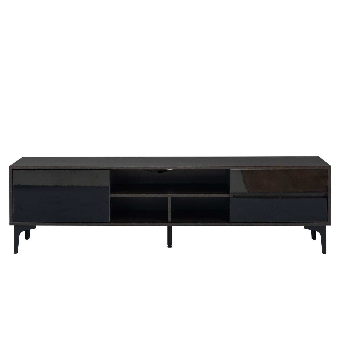 Entertainment Center TV Console with LED Lights and Drawers, Antique Brown and Black Stand