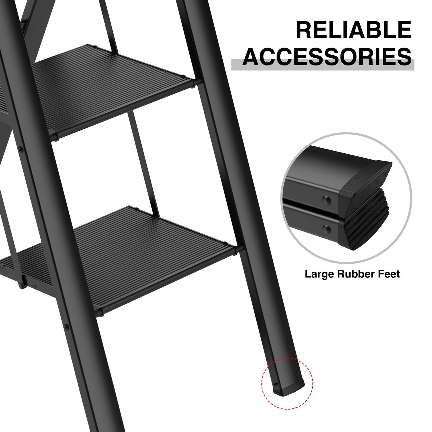 3 Step Ladder, Retractable Handgrip Folding Step Stool with Anti-Slip Wide Pedal, Aluminum Stool Ladders 3 Steps, 300lbs Safety Household Ladder