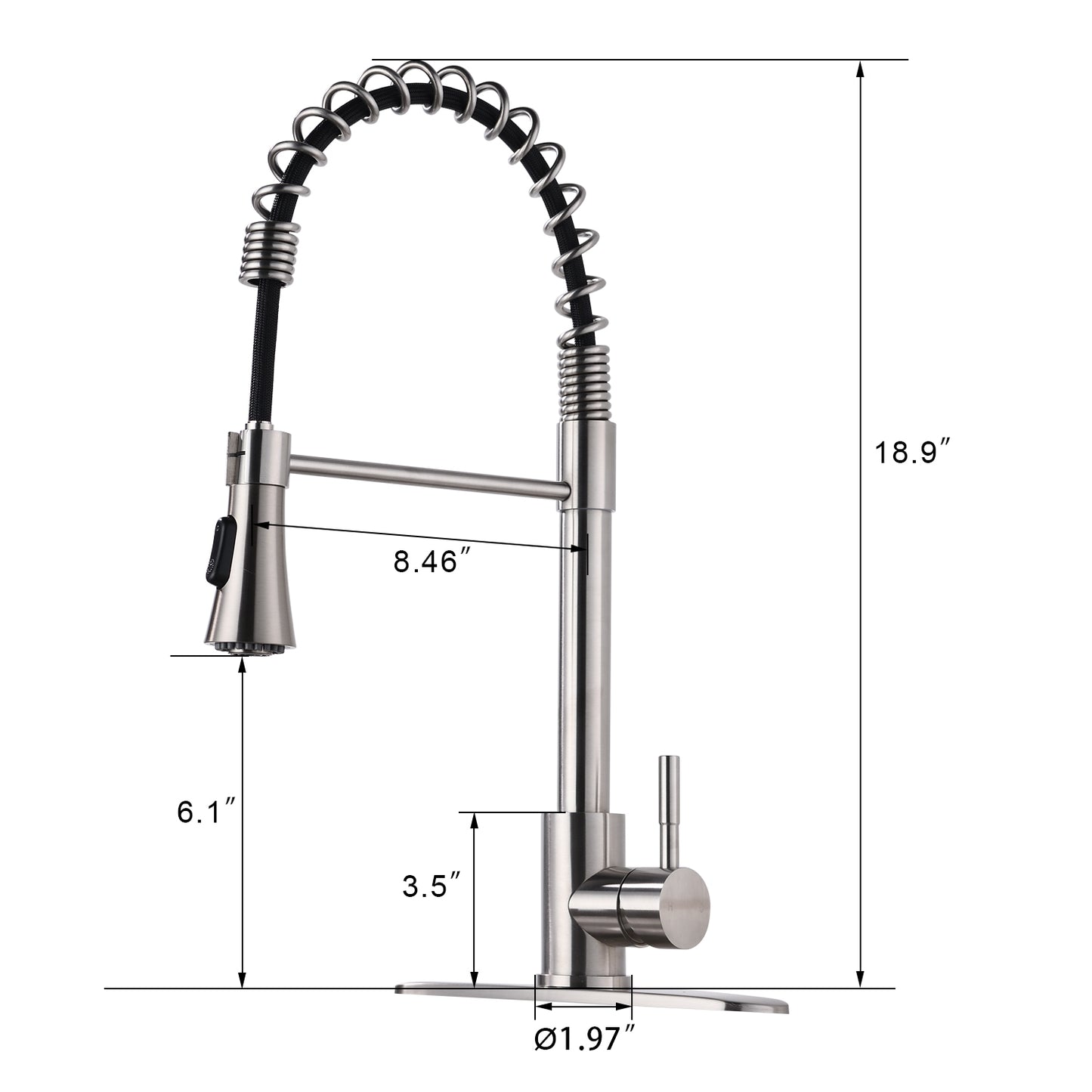 Commercial Kitchen Sink Faucet with Deck Plate Brushed Nickel