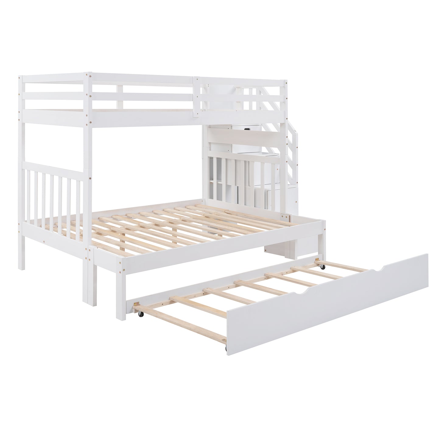 Stairway Bunk Bed with Trundle and Storage Drawers in White