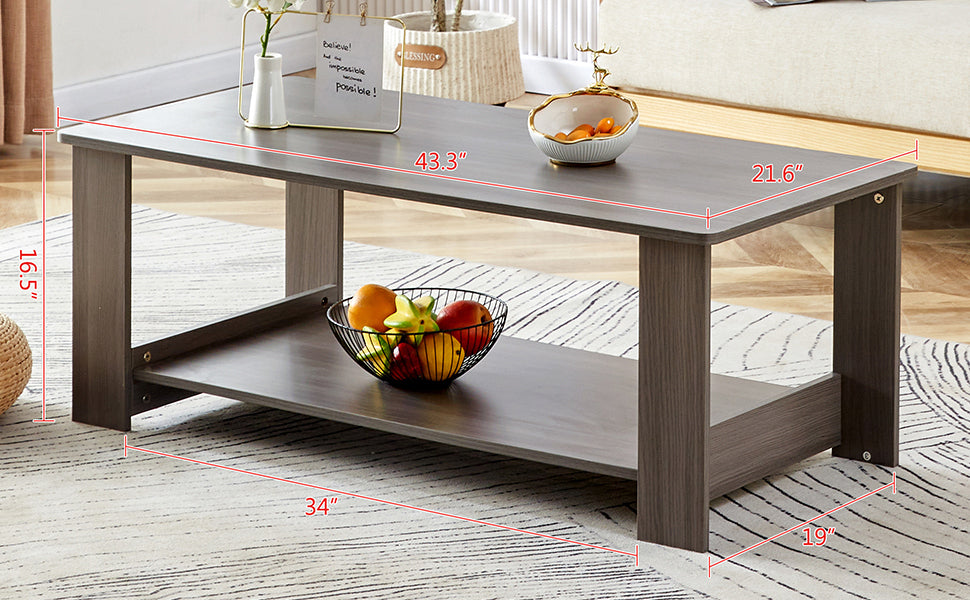 Gray Textured Double-Layered MDF Coffee Table - Sleek & Practical