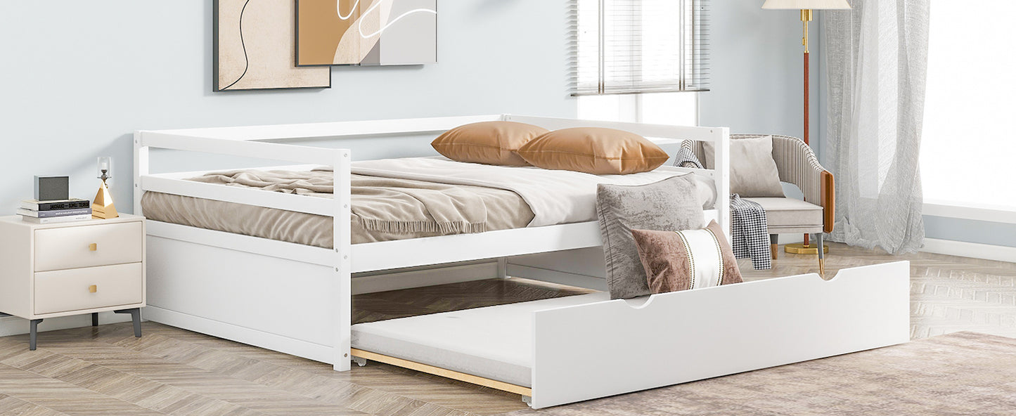 Twin Size Wood Daybed with Twin Size Trundle, White(Expected Arrival Time: 1.7)