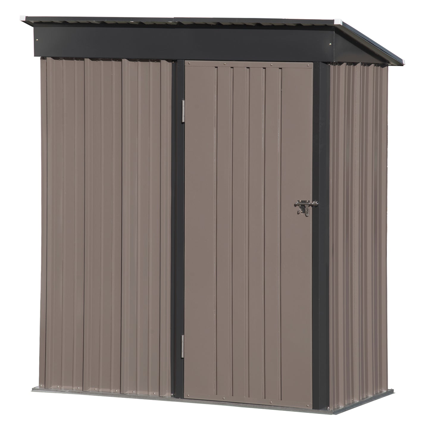 Patio 5ft Wx3ft. L Garden Shed, Metal Lean-to Storage Shed with Adjustable Shelf and Lockable Door, Tool Cabinet for Backyard, Lawn, Garden, Brown