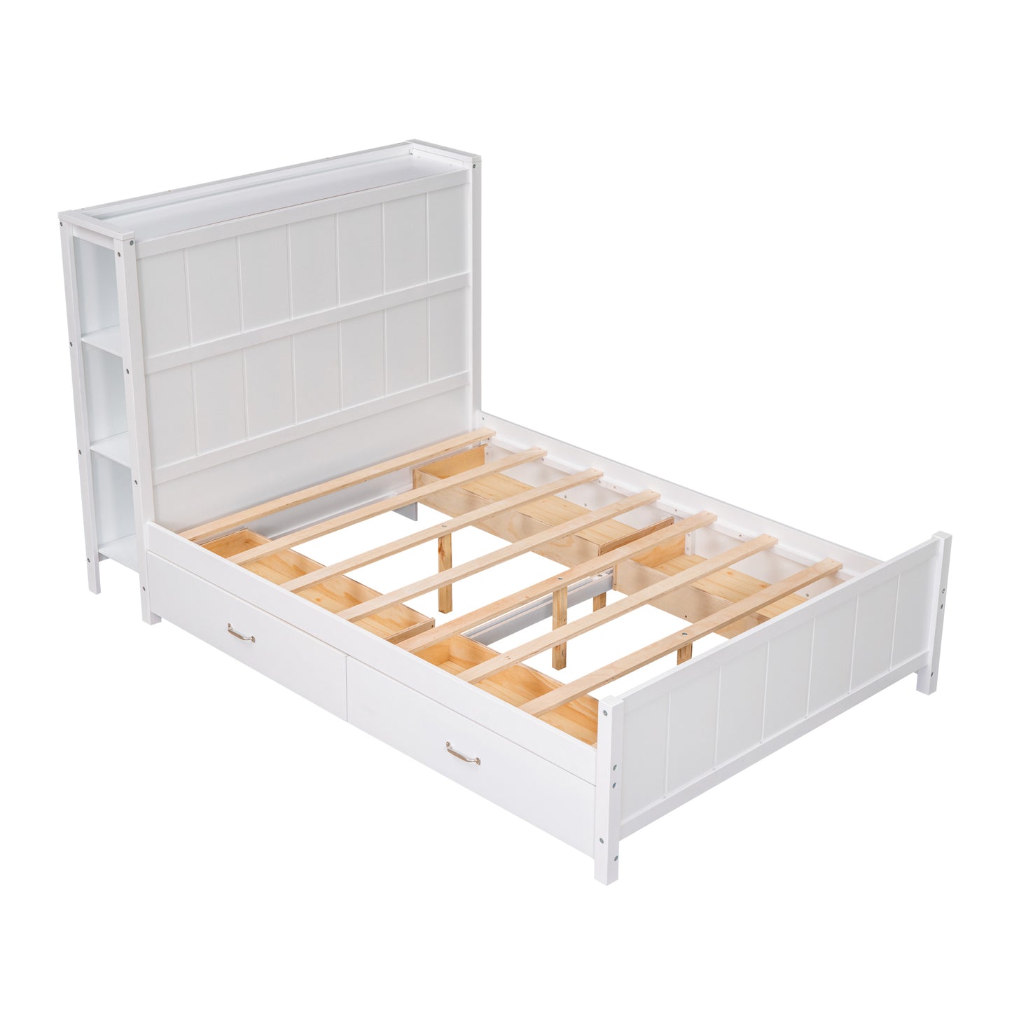 Full Size Platform Bed with Drawers and Storage Shelves, White