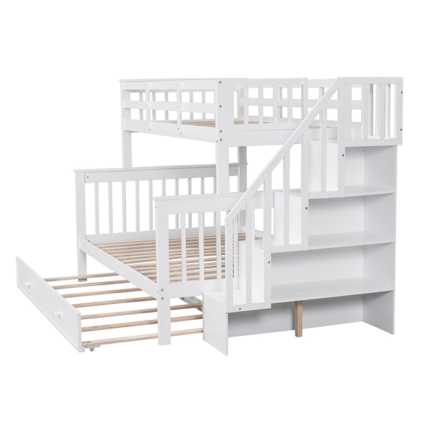 Staircase Bunk Bed with Trundle and Storage: Twin Over Full