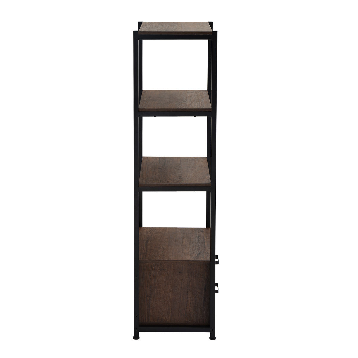 Home Office 4-Tier Bookshelf, Simple Industrial Bookcase Standing Shelf Unit Storage Organizer with 4 Open Storage Shelves and Two Drawers, Brown