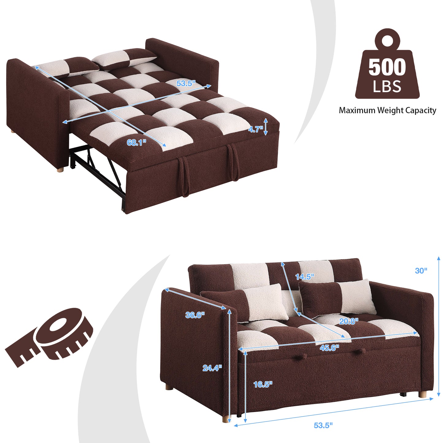 3 in 1 Convertible Sleeper Sofa Bed with Adjustable Backrest and Pillows