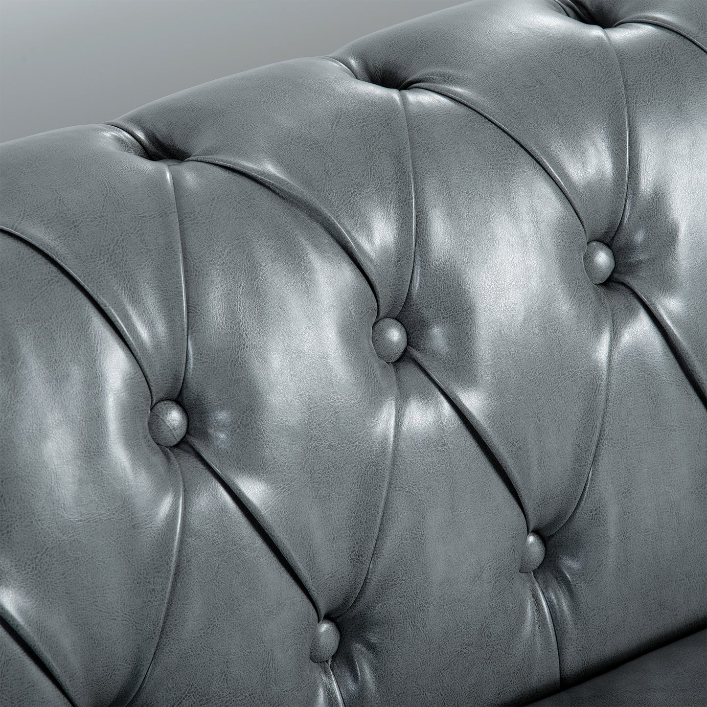 84.65 Inch 3-Seater Rolled Arm Chesterfield Sofa with Deep Buckles and PU Leather Fabric