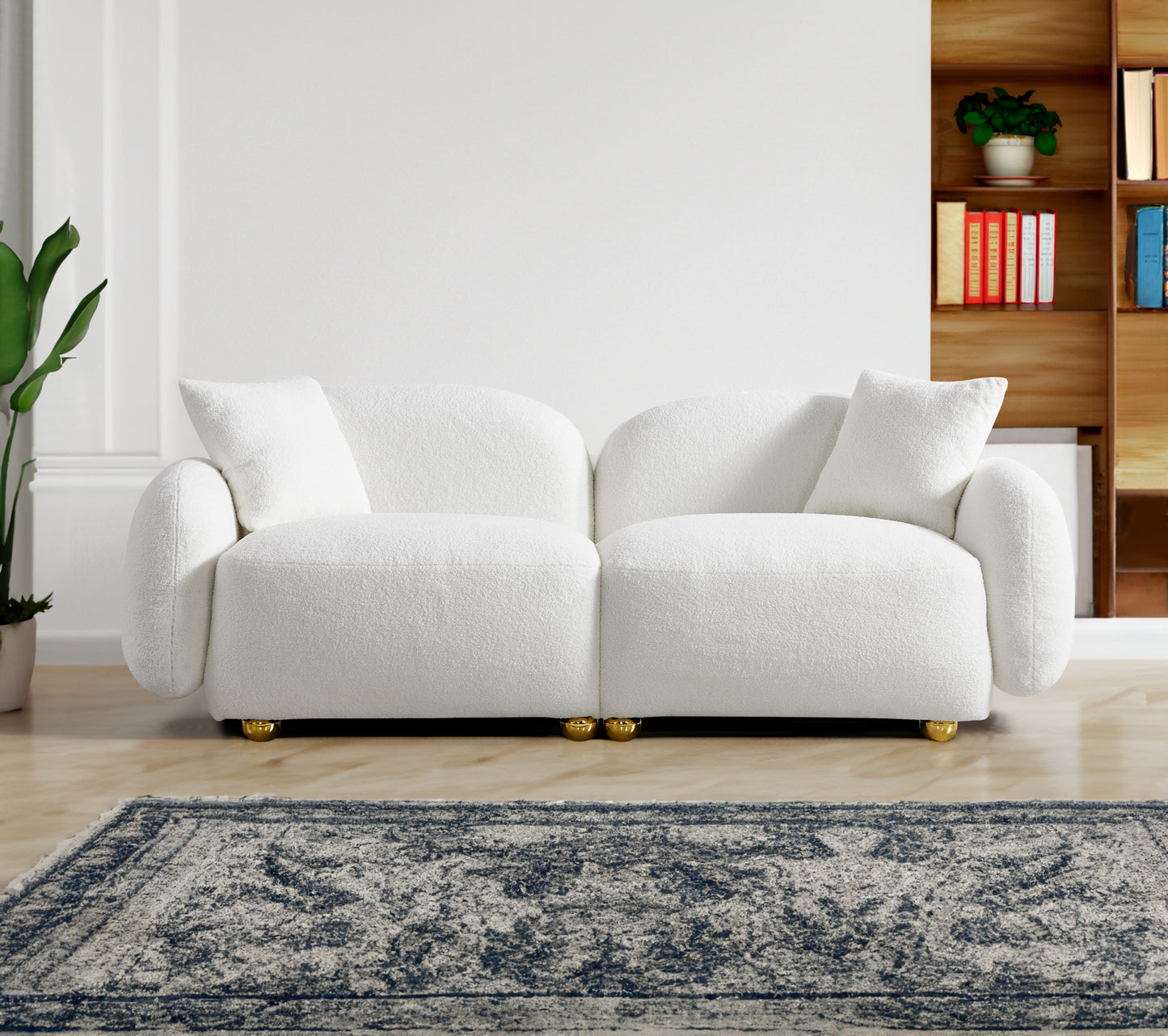 77.95 Plush Teddy Fabric Sofa - Elegant and Comfortable Upholstered Couch