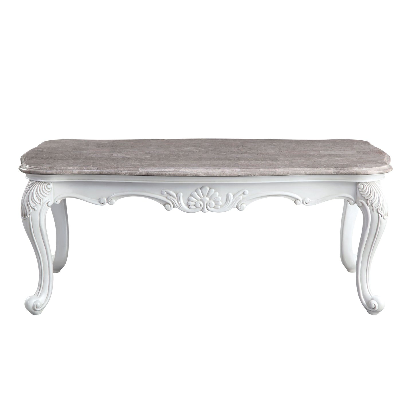 Elegant Marble Top Coffee Table in White Finish