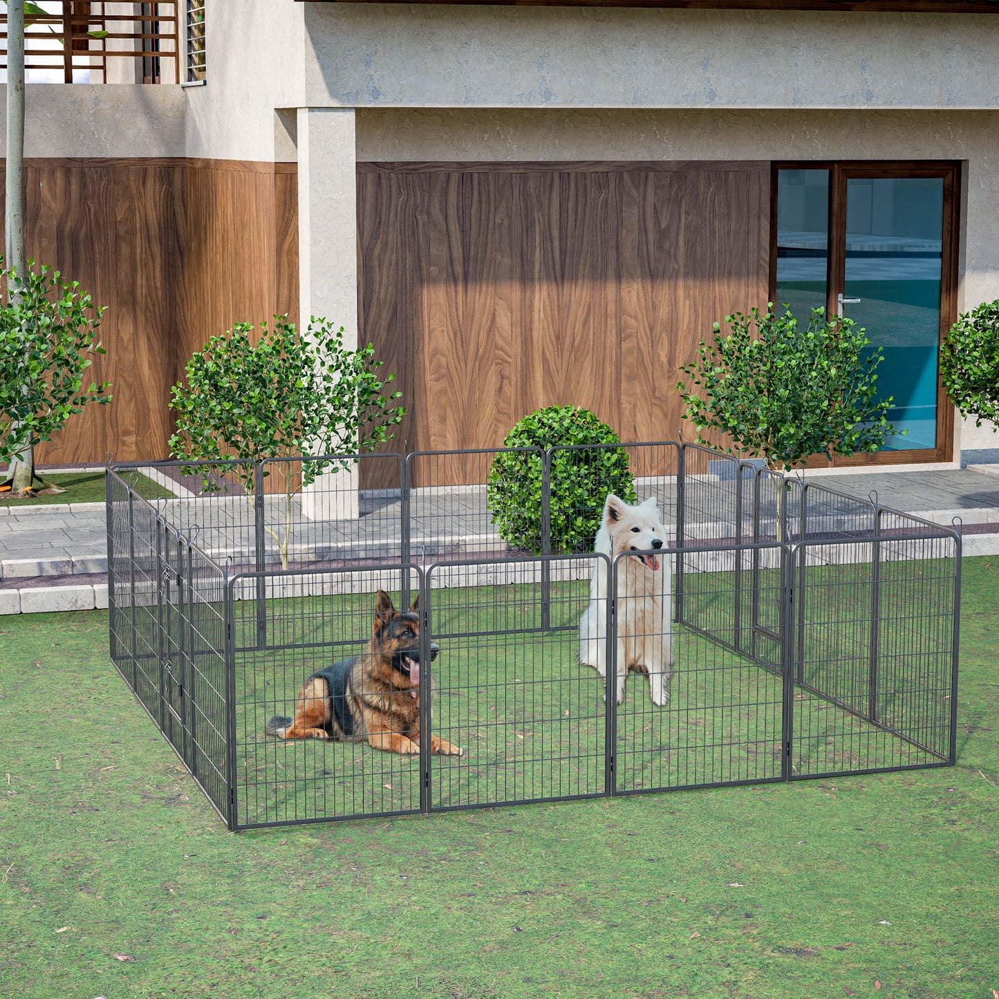 Dog Playpen Outdoor, 16 Panels Dog Pen 40" Height Dog Fence Exercise Pen with Doors for Large/Medium/Small Dogs, Portable Pet Playpen for Yard, RV, Camping, Hammer Paint Finish