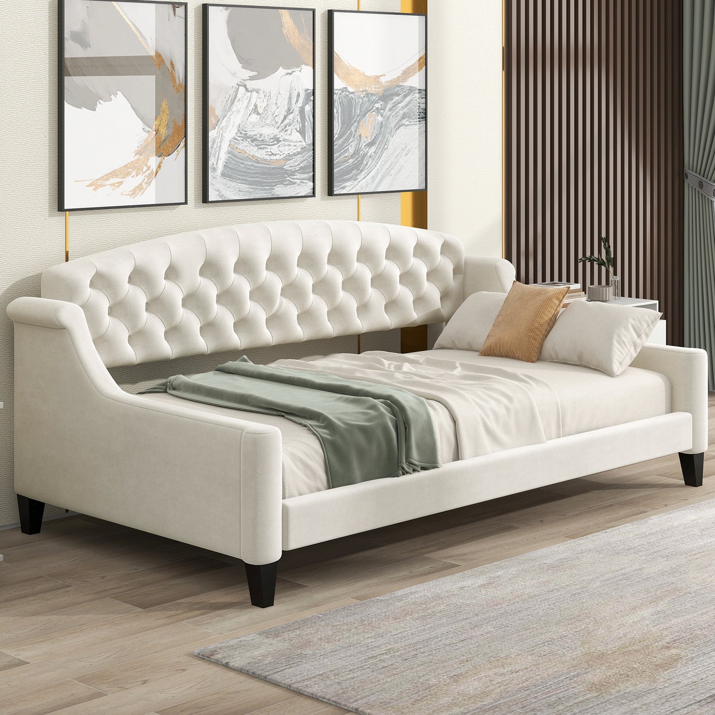 Modern Luxury Tufted Button Daybed,Twin,Beige(Expected Arrival Time:12.28)