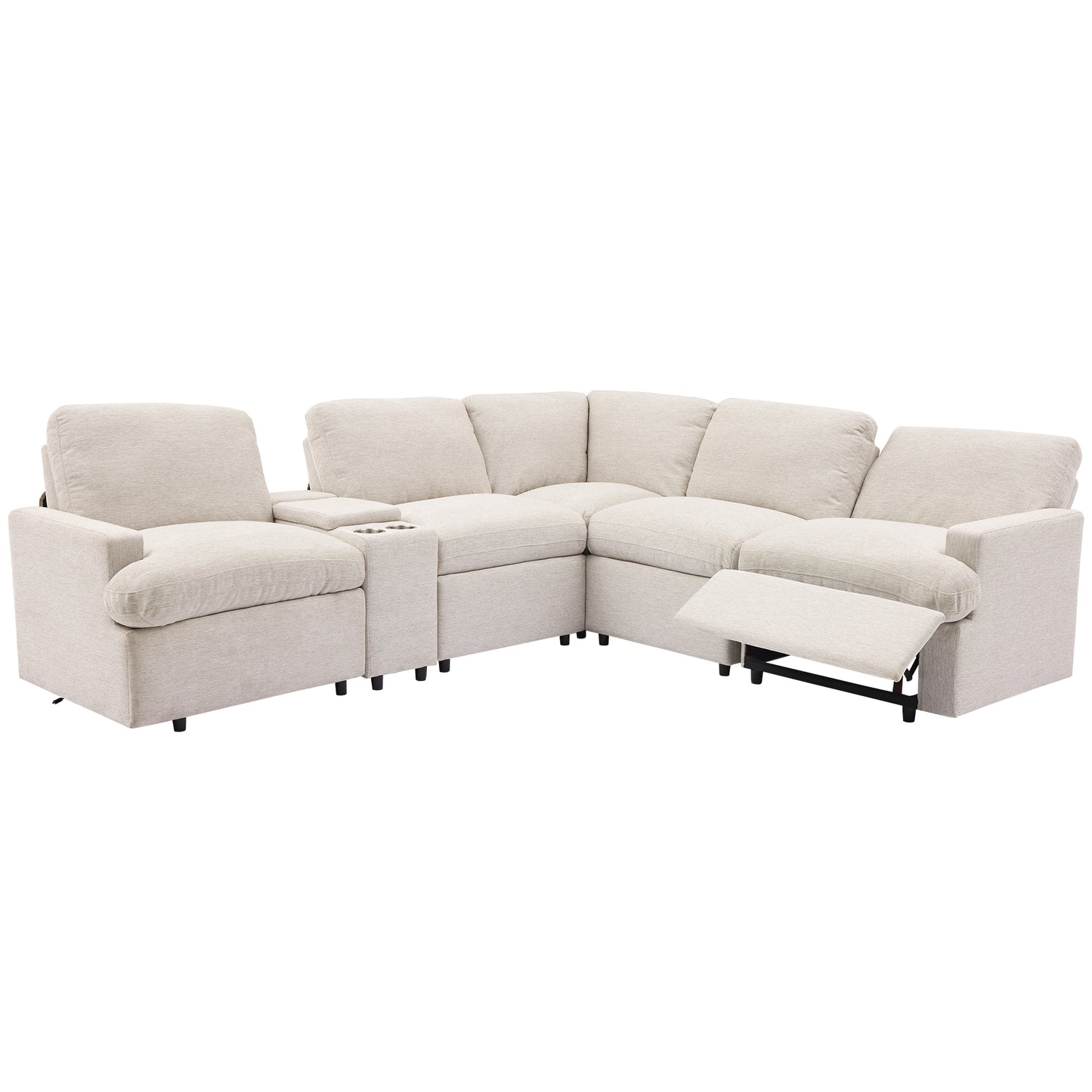 104'' Beige Power Recliner Sectional Sofa with Storage Box, Cup Holders, USB Ports, and Power Socket