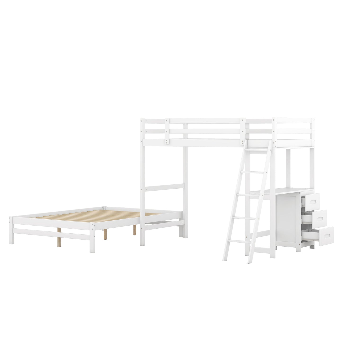 White Loft Bunk Bed with Built-in Desk and Storage