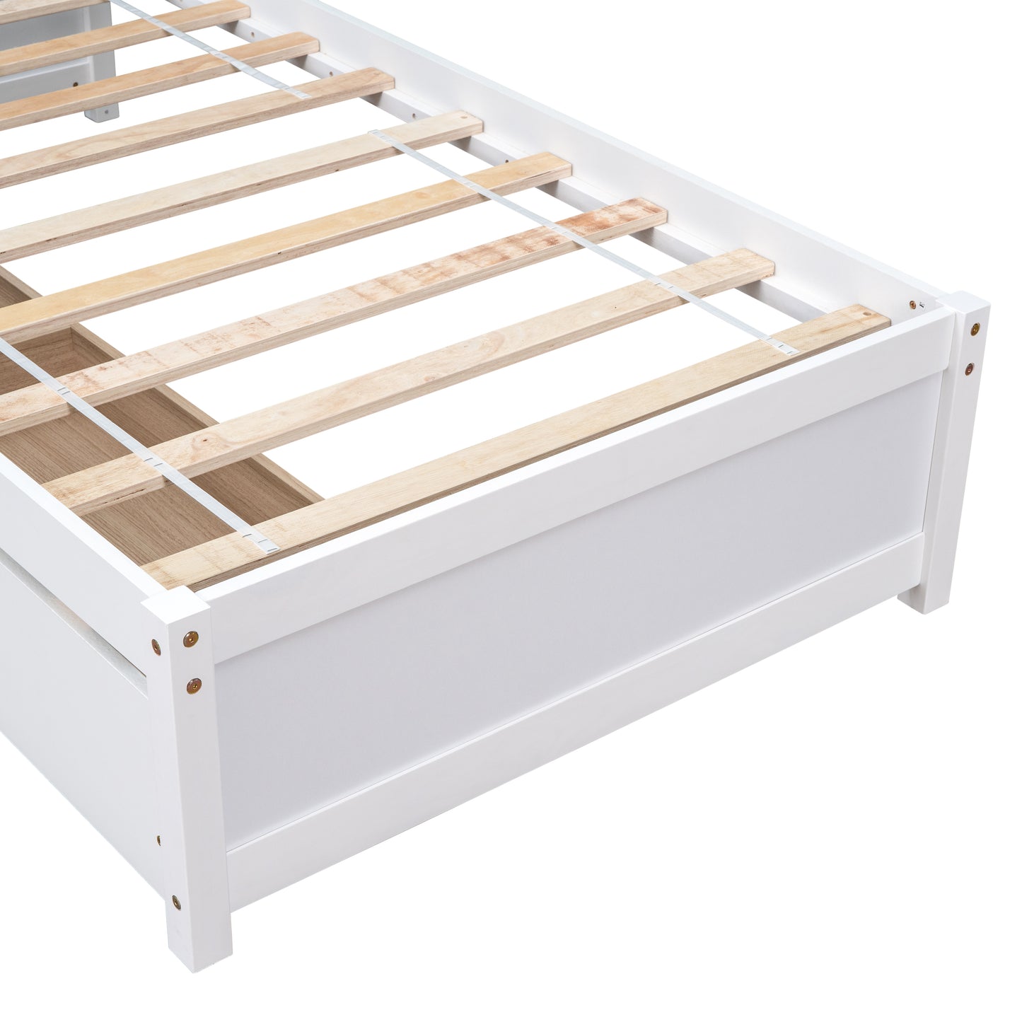 Twin Bed with 2 Drawers, Solid Wood, No Box Spring Needed ,White