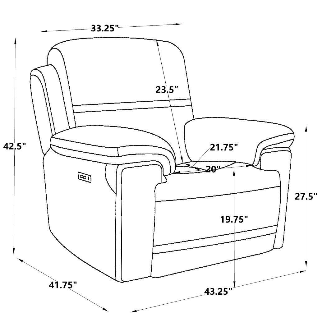 Luxurious Timo Top Grain Leather Power Recliner with Adjustable Headrest and Cross Stitching