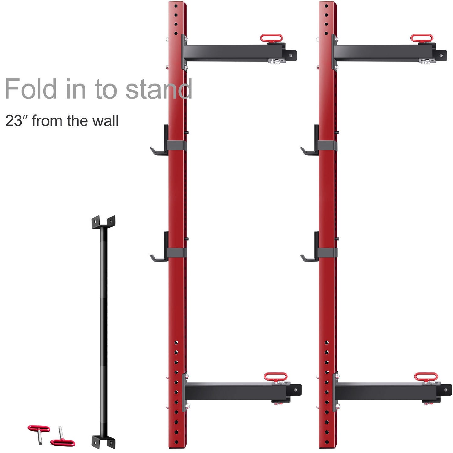 Wall Mounted Folding Squat Rack - Folding Squat Power Rack for 1000lbs capacity with Pull Up Bar and J Cups, Space Saving Home Gym Equipment