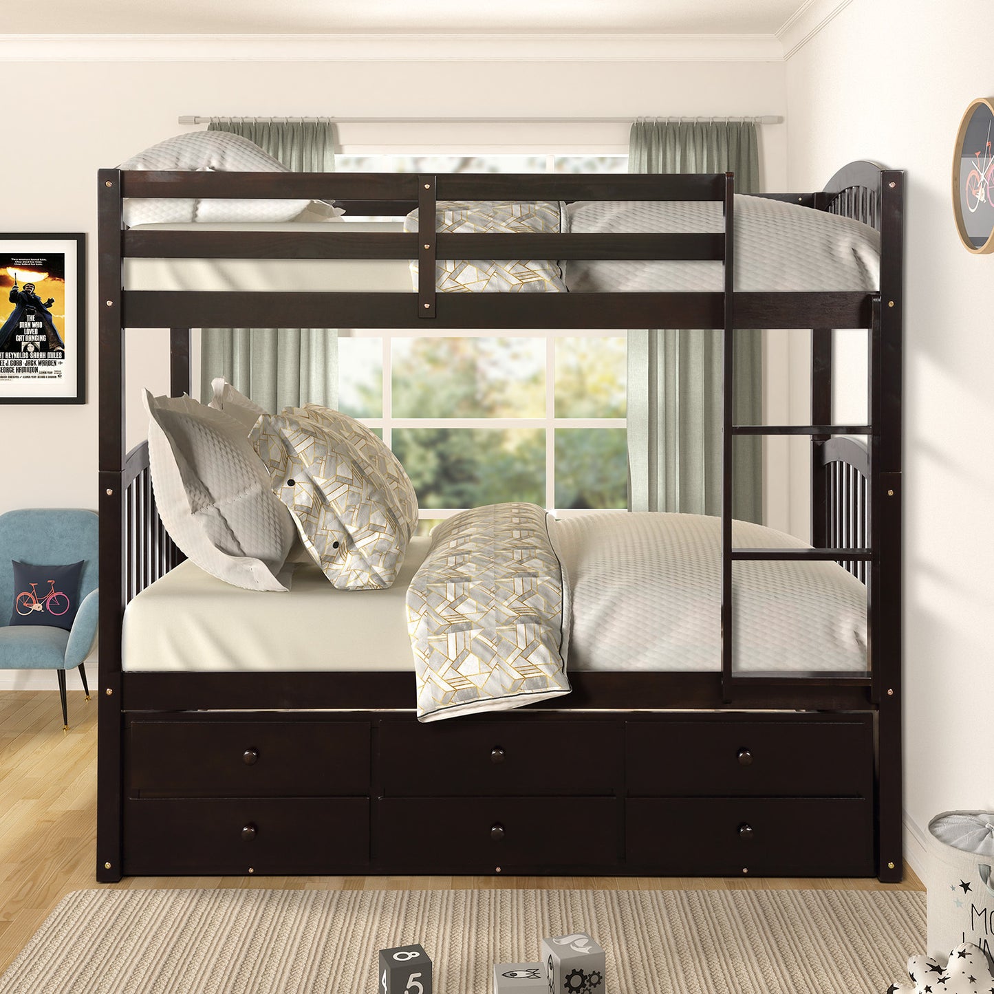 Versatile Twin Bunk Bed with Trundle and Storage Drawers for Stylish Sleepovers