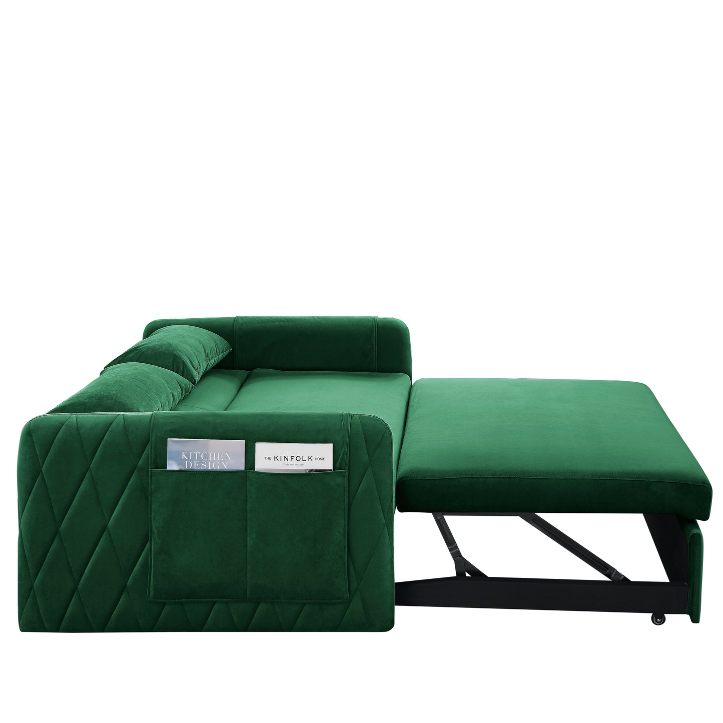 Modern 55 Velvet Convertible Sofa Bed with Adjustable Backrest and Arm Pockets