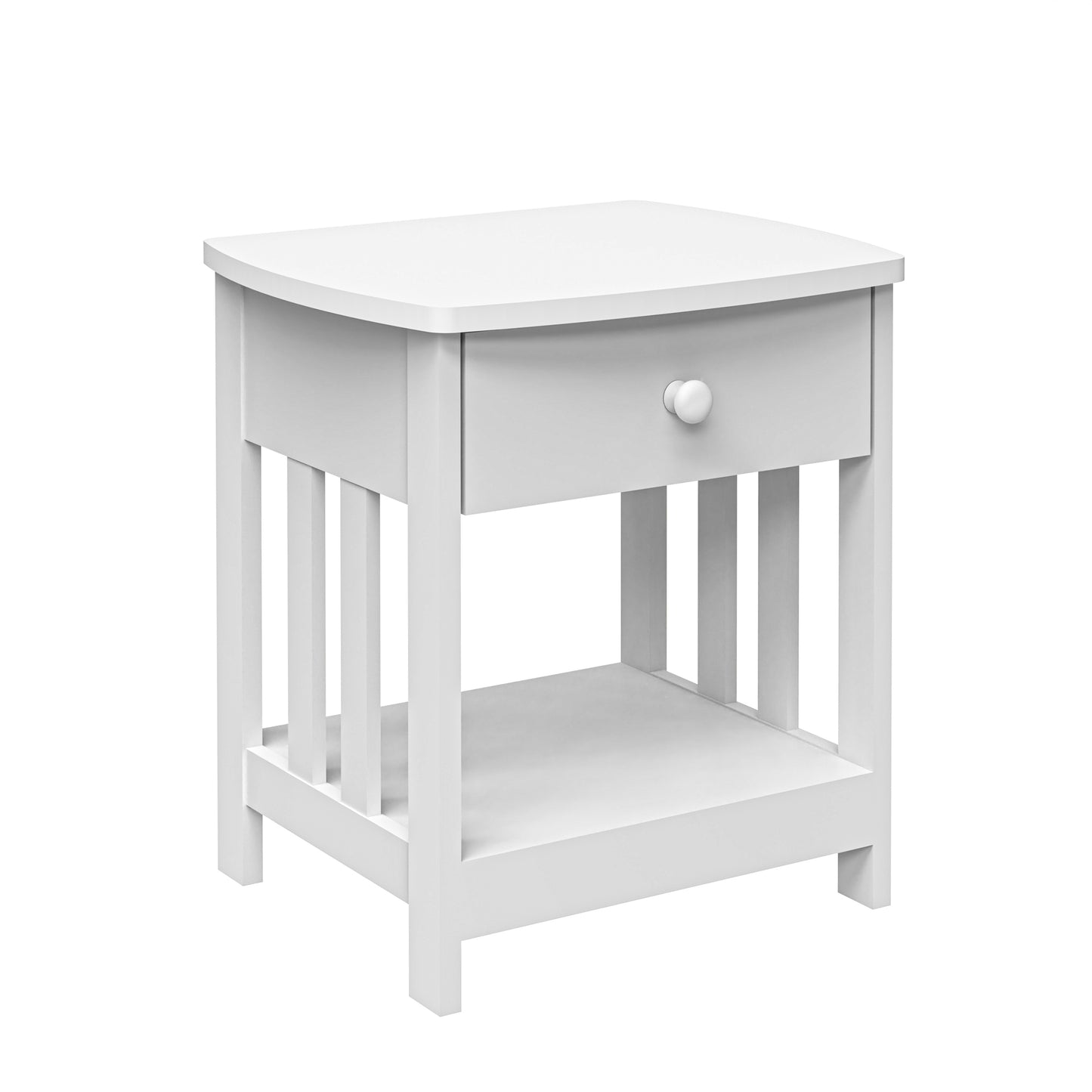 Mission Side Table, 1 Drawer Bedside Table with A Shelve Solid Wood Structure In White Paint Spray, Wooden Nightstand For Bedroom End Table For Living Room, Small Table- White