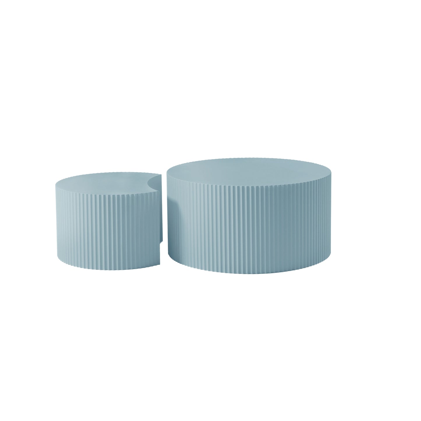 Elegant Light Blue Handcrafted Relief MDF Nesting Tables Set of 2