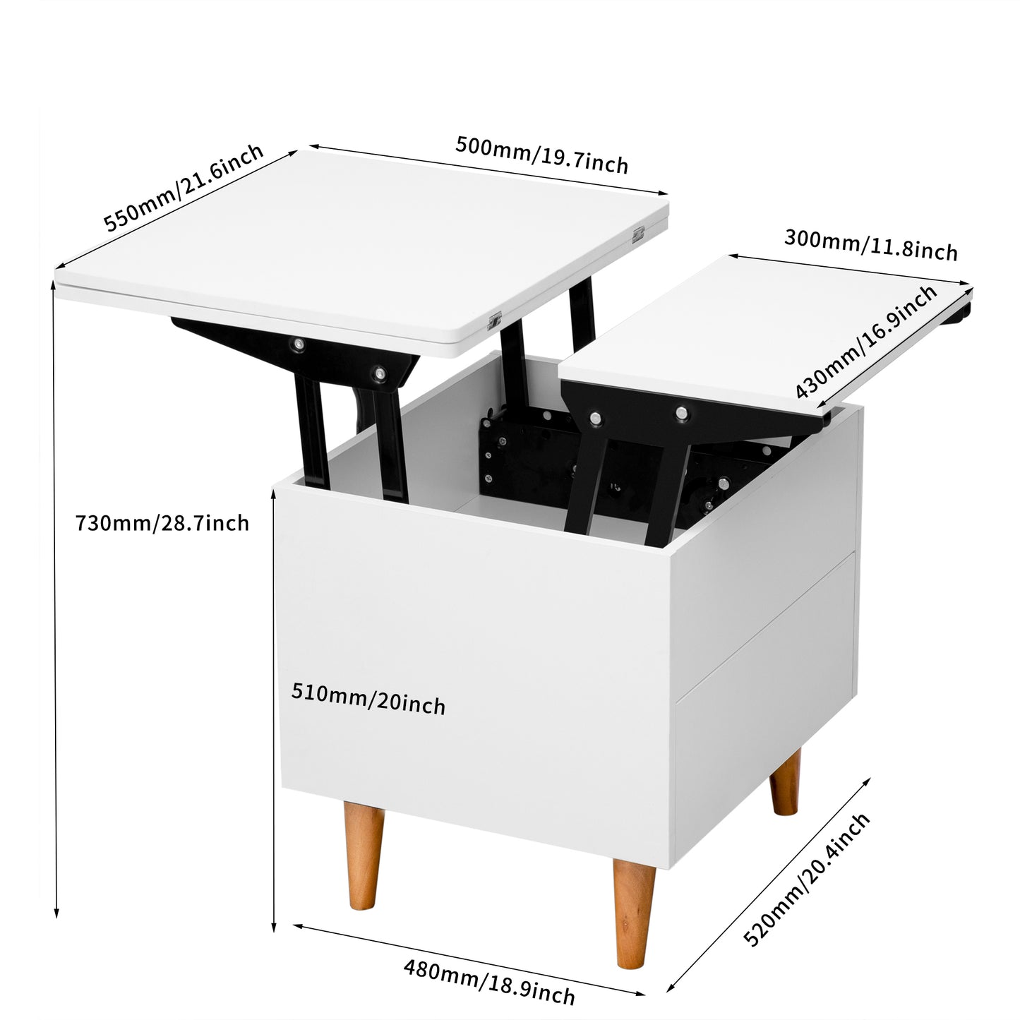 White Extendable Coffee Table with Storage & Lift Top