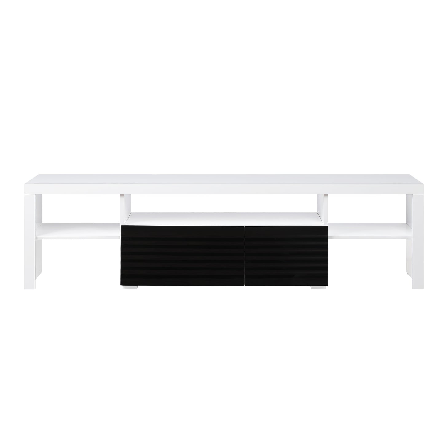 Buck II TV Stand in White & Black High Gloss with Solid Wood Construction LV00998