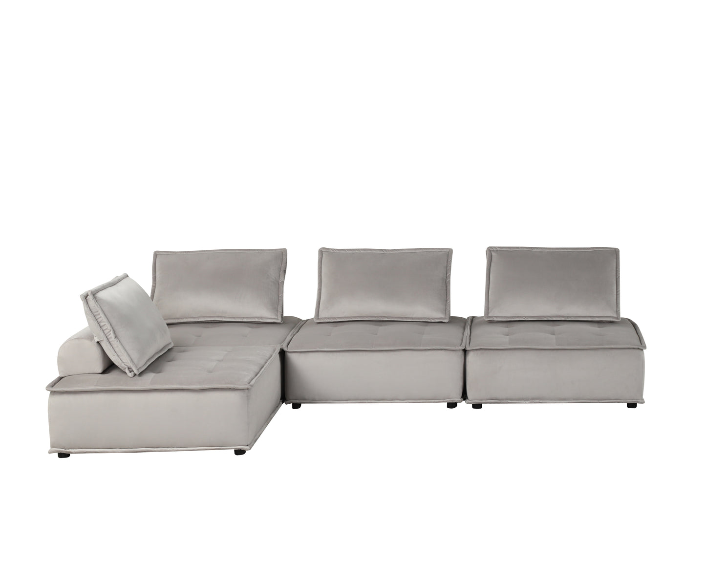 Anna Plush Light Gray Velvet 4 Piece Sectional Sofa