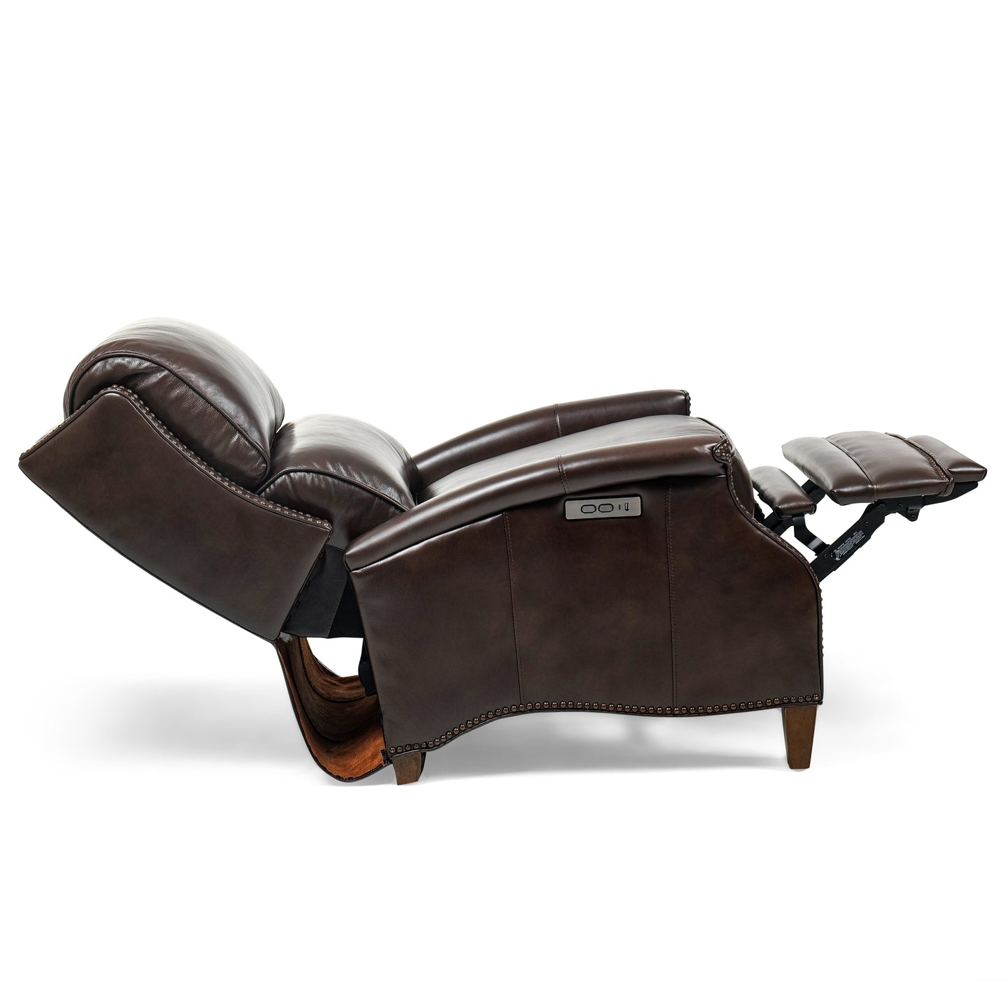 Luxurious Hekkin Genuine Leather Dual Power Recliner with Nailhead Trim