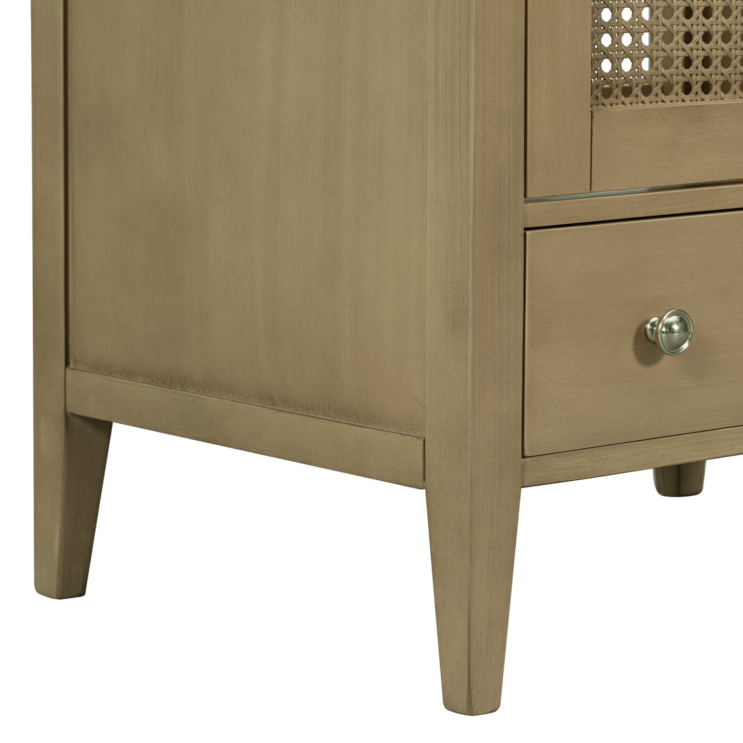 24" Bathroom Vanity without Sink, Base Only, Rattan Cabinet with Doors and Drawer, Solid Frame and MDF Board, Natural