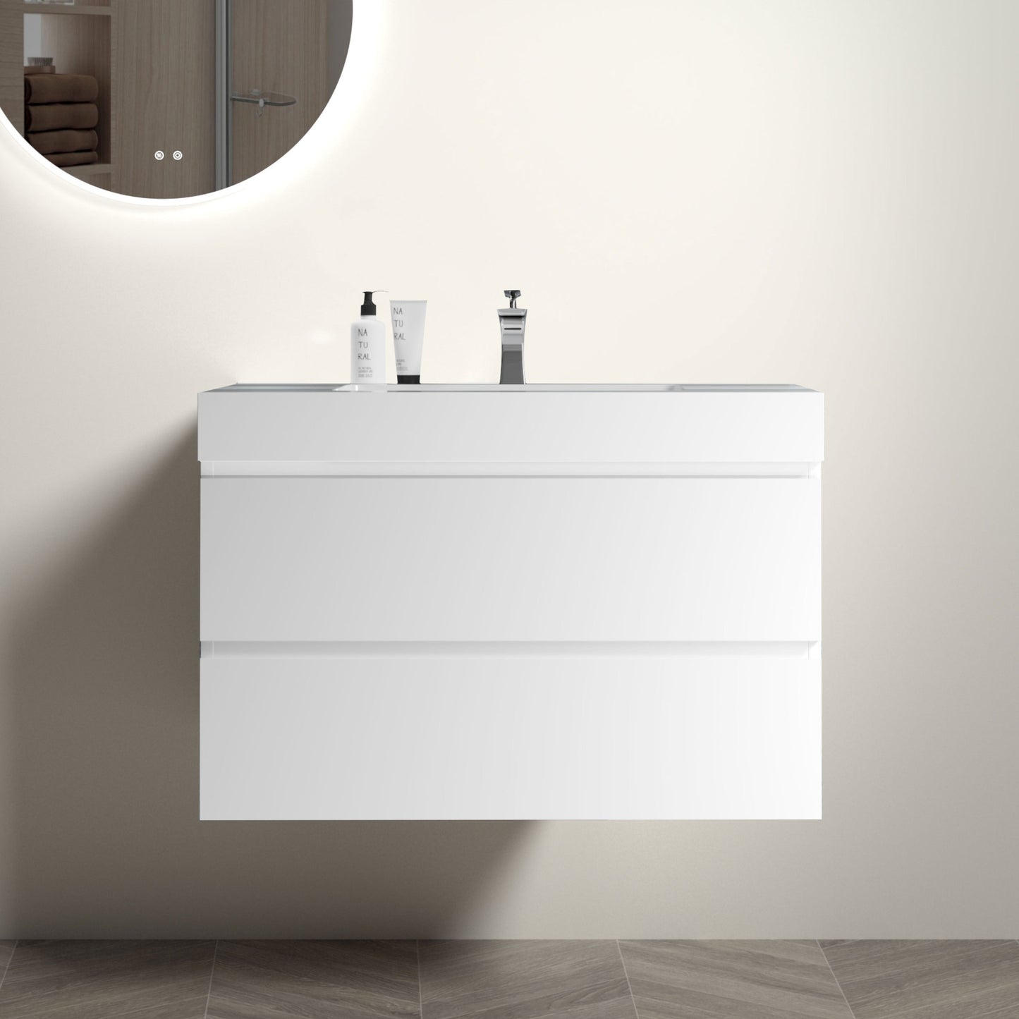 Alice-36W-201,Wall mount cabinet WITHOUT basin,White color,With two drawers