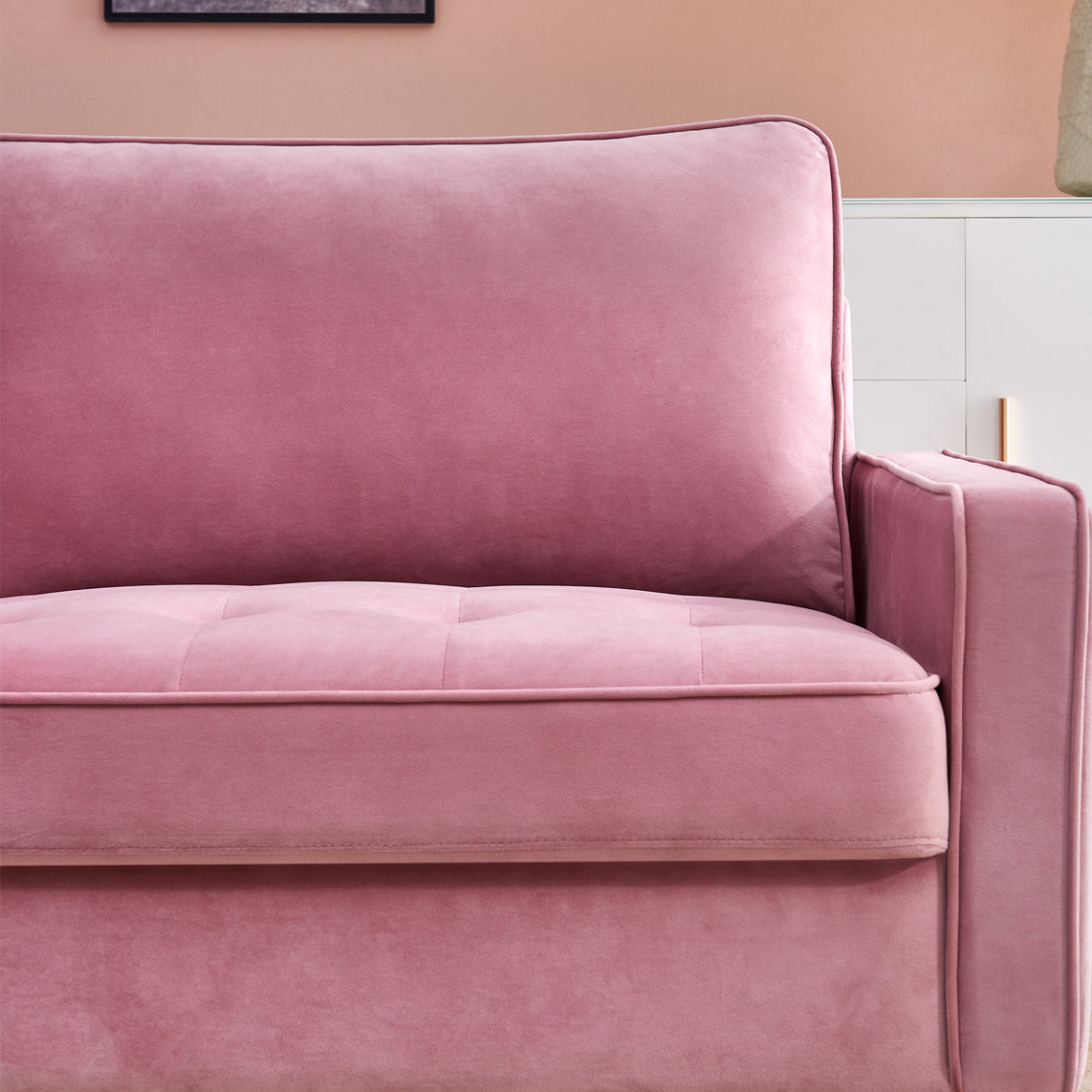 Elegant Pink Velvet Button Tufted 70'' Sofa with 2 Throw Pillows