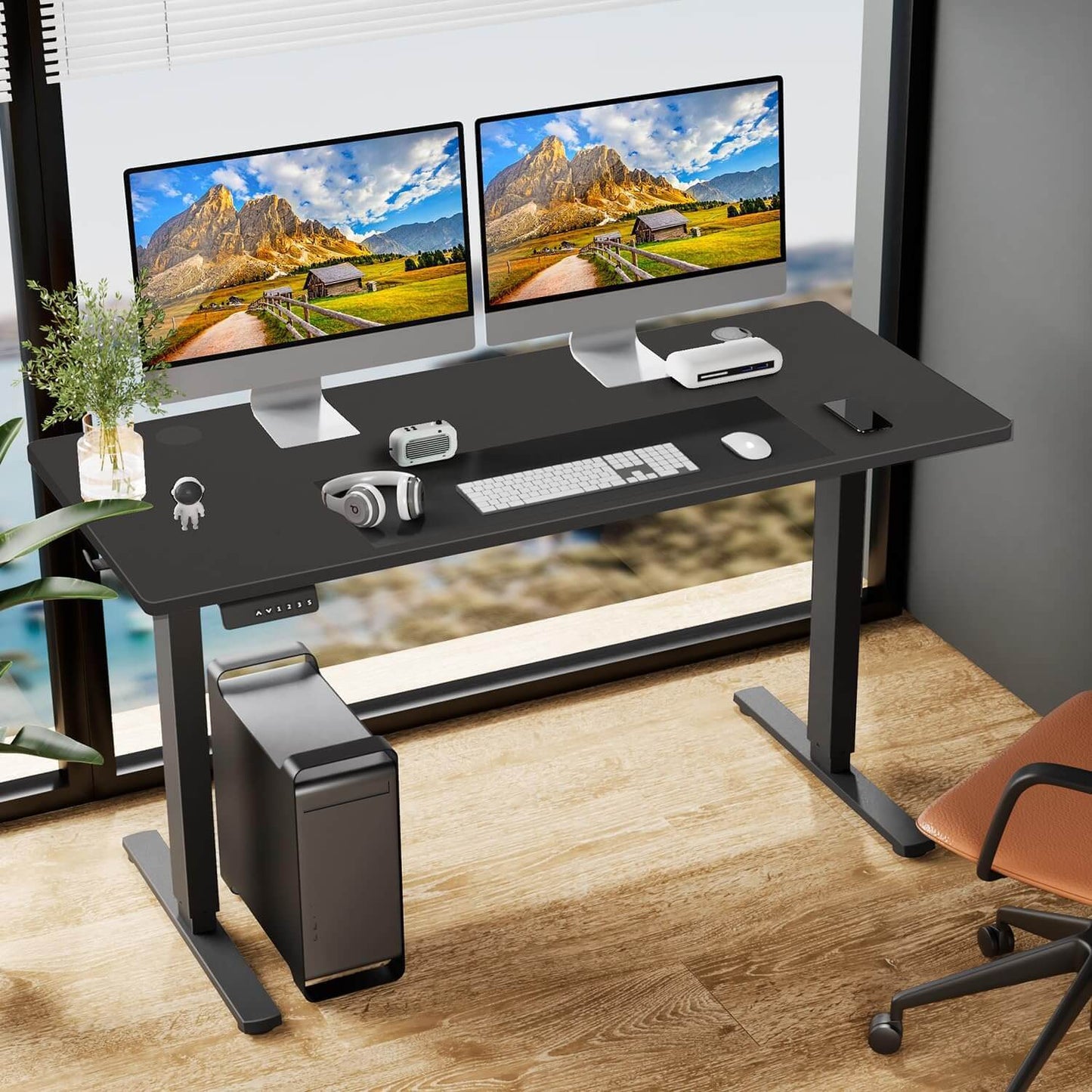 Adjustable Electric Standing Desk with Silent Motor and Storage Hooks, Black, 40'' x 24