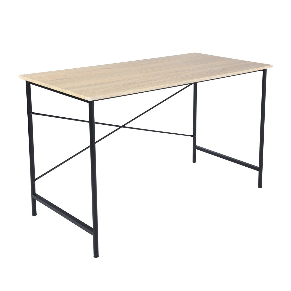 Contemporary Oak Writing Desk with Black Metal Frame and Rustic Industrial Style