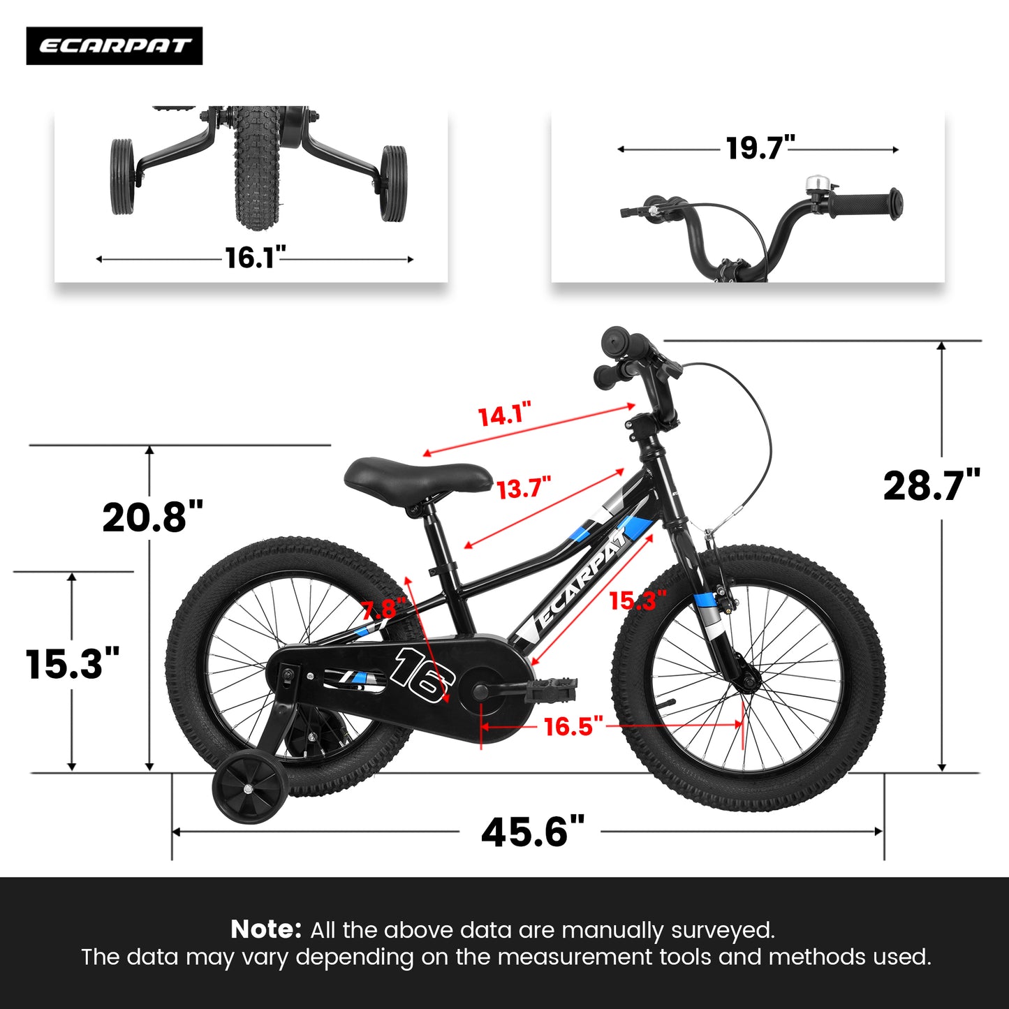 A16117 Ecarpat Kids' Bike 16 Inch Wheels, 1-Speed Boys Girls Child Bicycles For4-7Years, With Removable Training Wheels Baby Toys,  Front V Brake, Rear Holding Brake