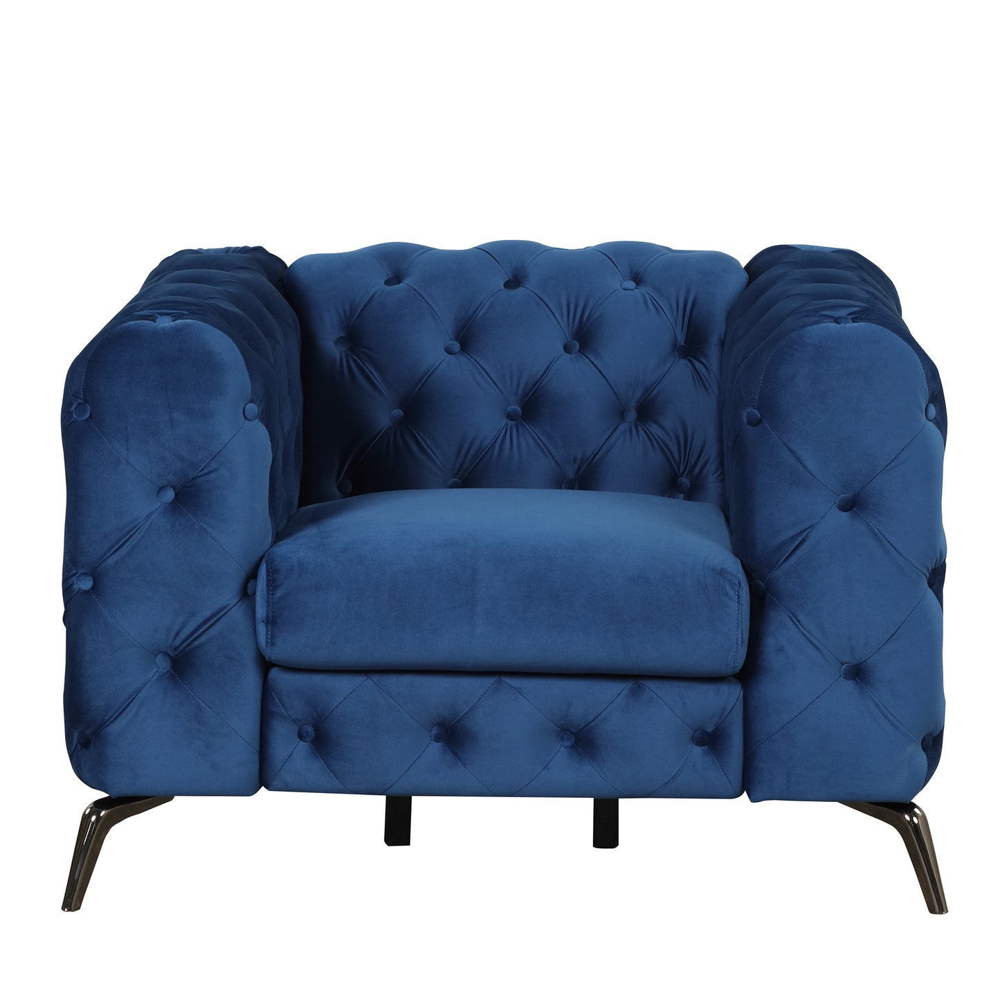 Elegant 40.5 Blue Velvet Upholstered Single Sofa with Button Tufted Back