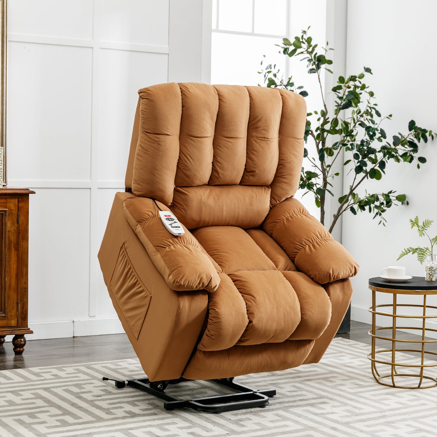 Massage Recliner Chair Electric Power Lift Recliner Chairs with Heat, Vibration, Side Pocket for Living Room, Bedroom, Light Brown