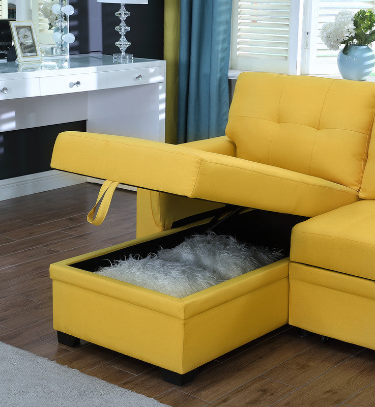 Lucca Yellow Linen Sleeper Sectional Sofa with Reversible Storage Chaise