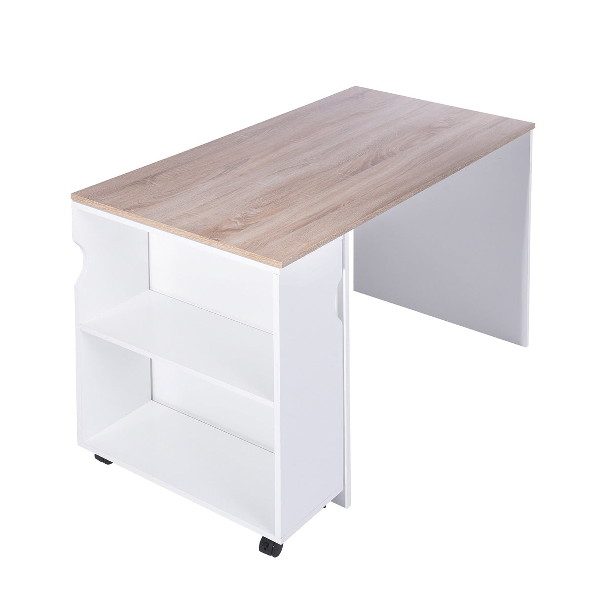 Oak & White Modern Computer Desk with Removable Bookcase - 47.4 L