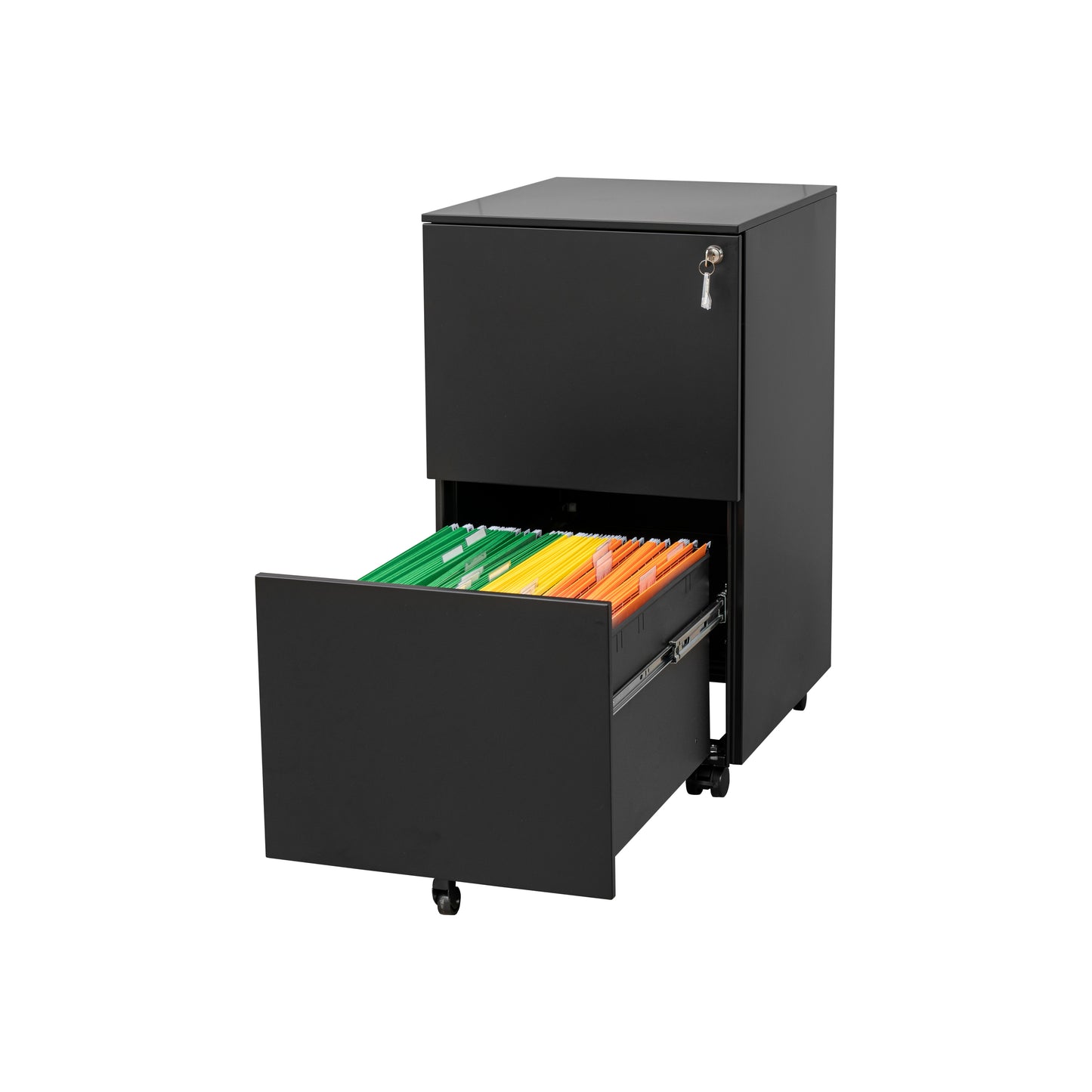 Steel Mobile Filing Cabinet with Lock, 2 Drawers, Anti-tilt Wheels