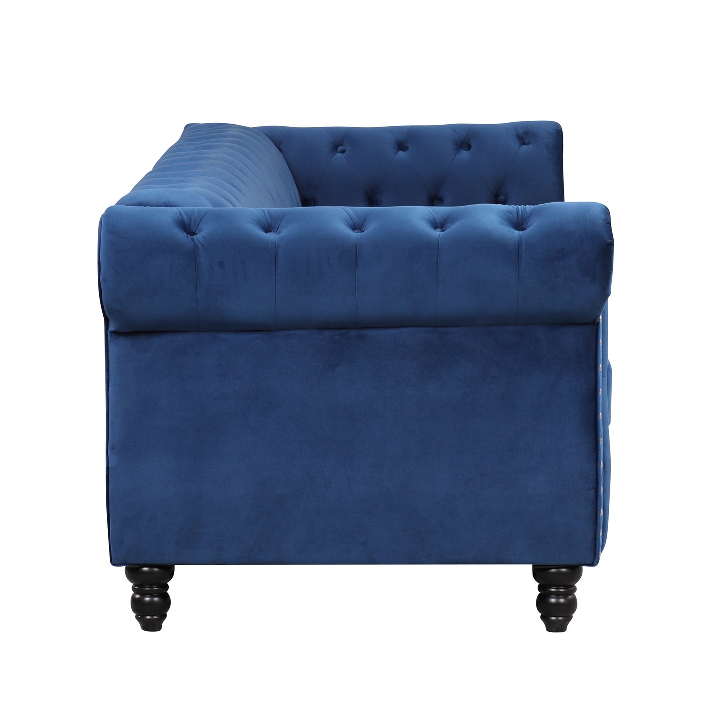 82-Inch Modern Plush Blue Sofa with Buttoned Tufted Backrest