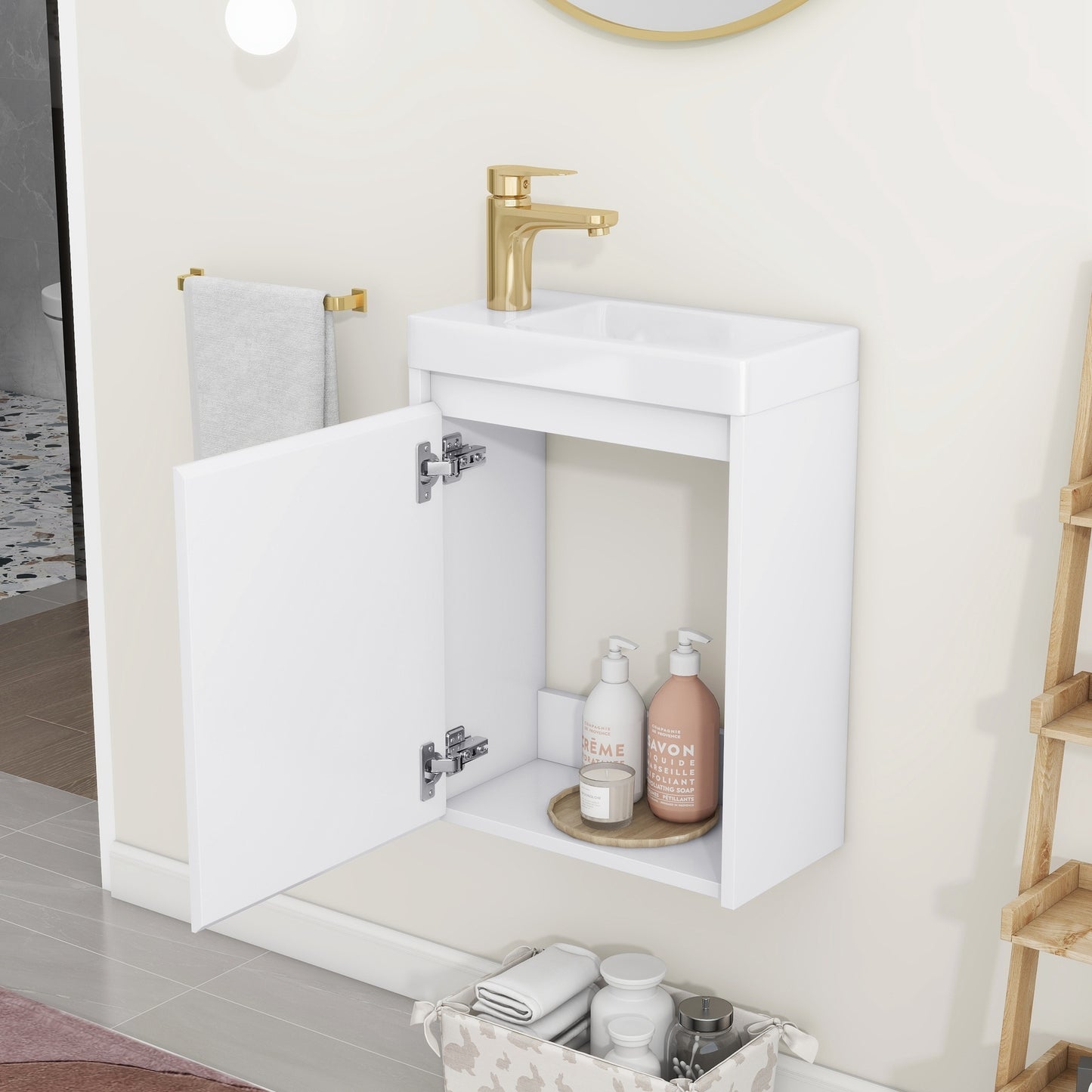 Modern 16-Inch White Bathroom Vanity Cabinet with Soft-Close Doors - Easy Assembly, Versatile Installation